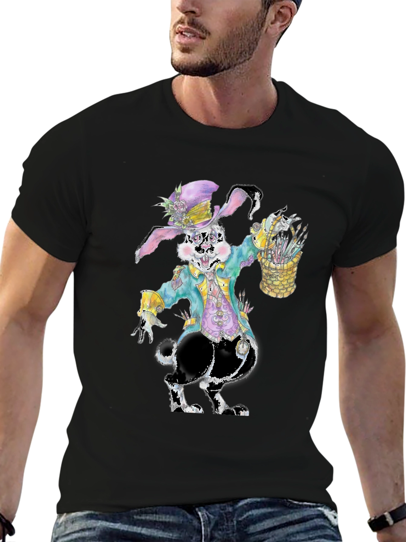 Camiseta con diseño de conejo pintor