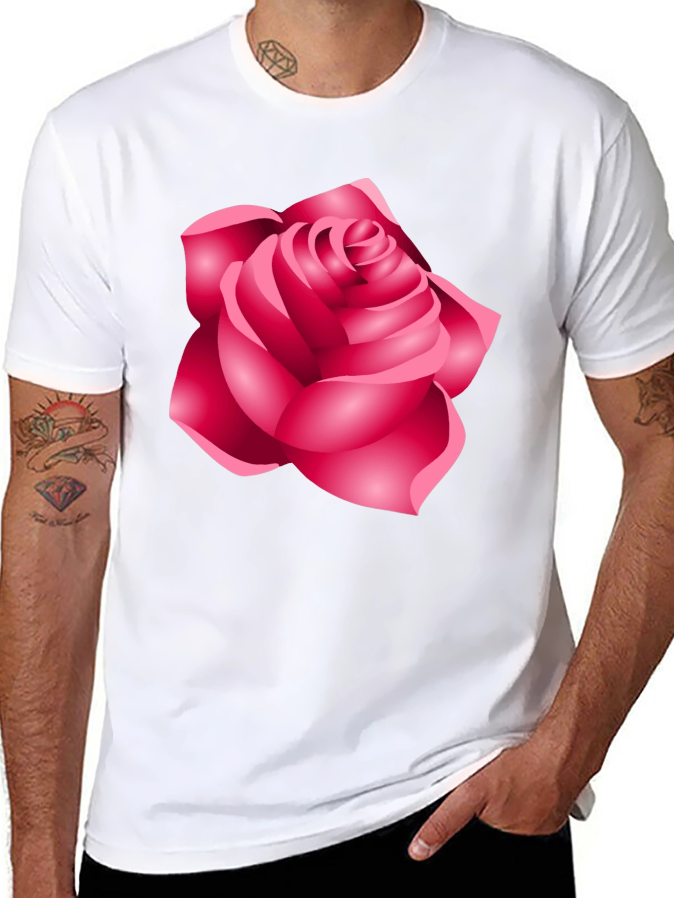 Camiseta Negra con Diseño de Rosa Femenina