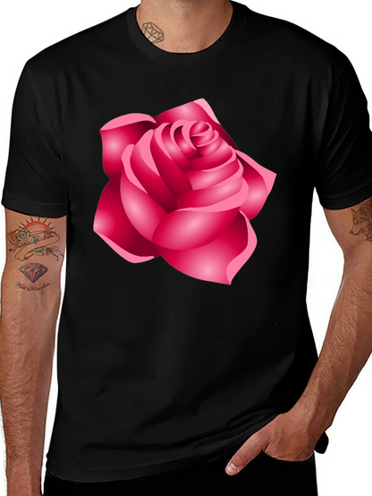 Camiseta Negra con Diseño de Rosa Femenina