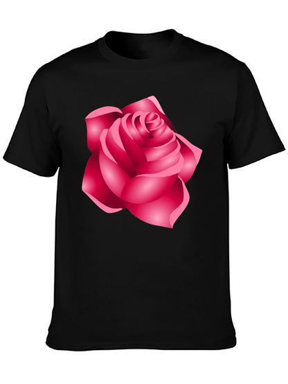 Camiseta Negra con Diseño de Rosa Femenina