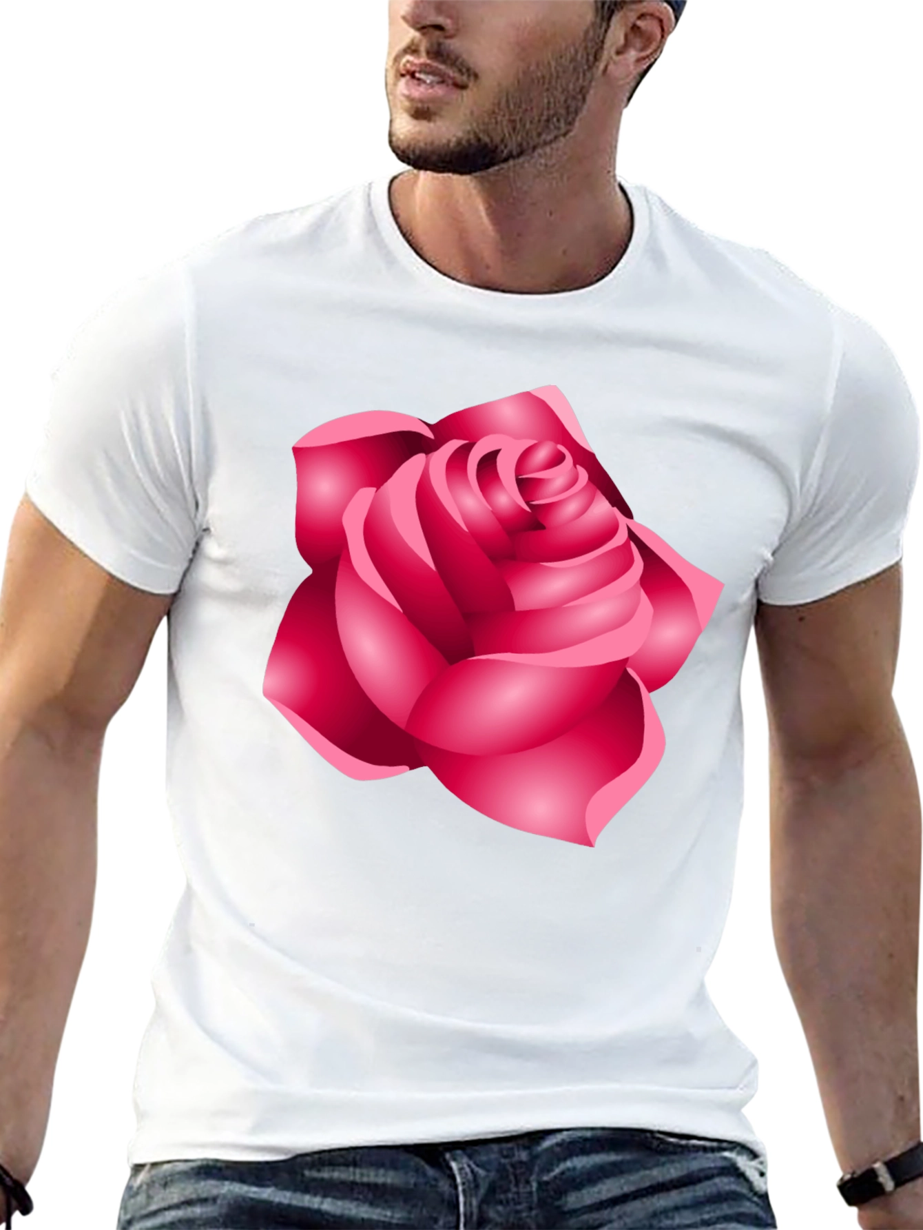 Camiseta Negra con Diseño de Rosa Femenina