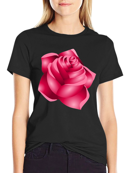 Camiseta Negra con Diseño de Rosa Femenina