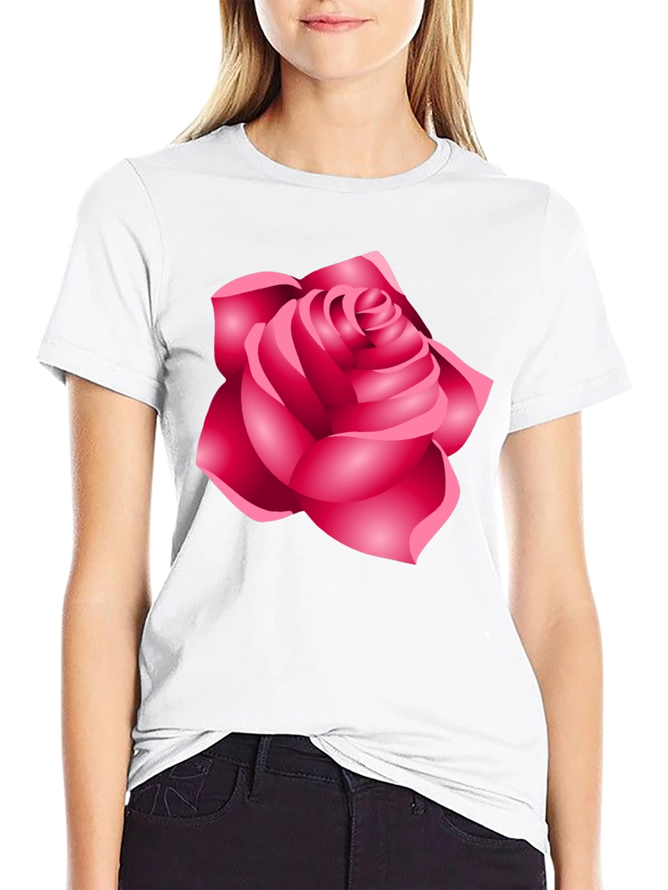 Camiseta Negra con Diseño de Rosa Femenina