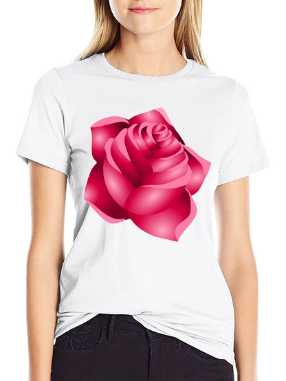 Camiseta Negra con Diseño de Rosa Femenina