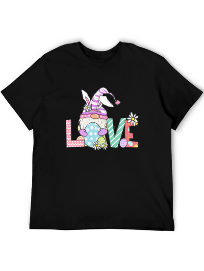 Camiseta Negra de Pascua con Diseño de Gnomo LOVE