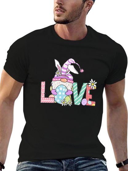 Camiseta Negra de Pascua con Diseño de Gnomo LOVE