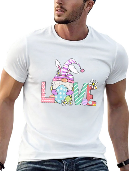 Camiseta Negra de Pascua con Diseño de Gnomo LOVE