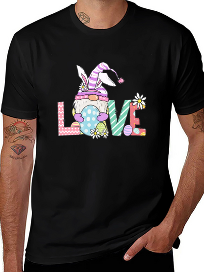 Camiseta Negra de Pascua con Diseño de Gnomo LOVE