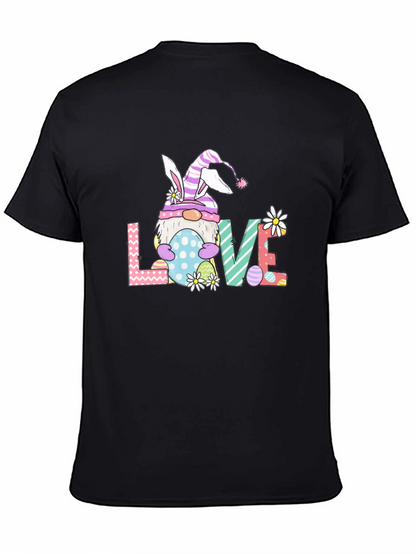 Camiseta Negra de Pascua con Diseño de Gnomo LOVE