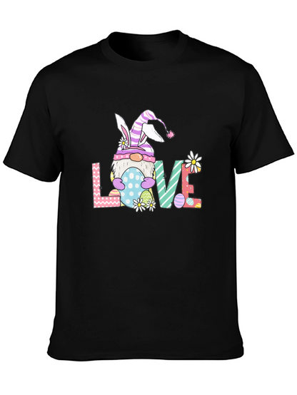 Camiseta Negra de Pascua con Diseño de Gnomo LOVE