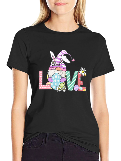 Camiseta Negra de Pascua con Diseño de Gnomo LOVE
