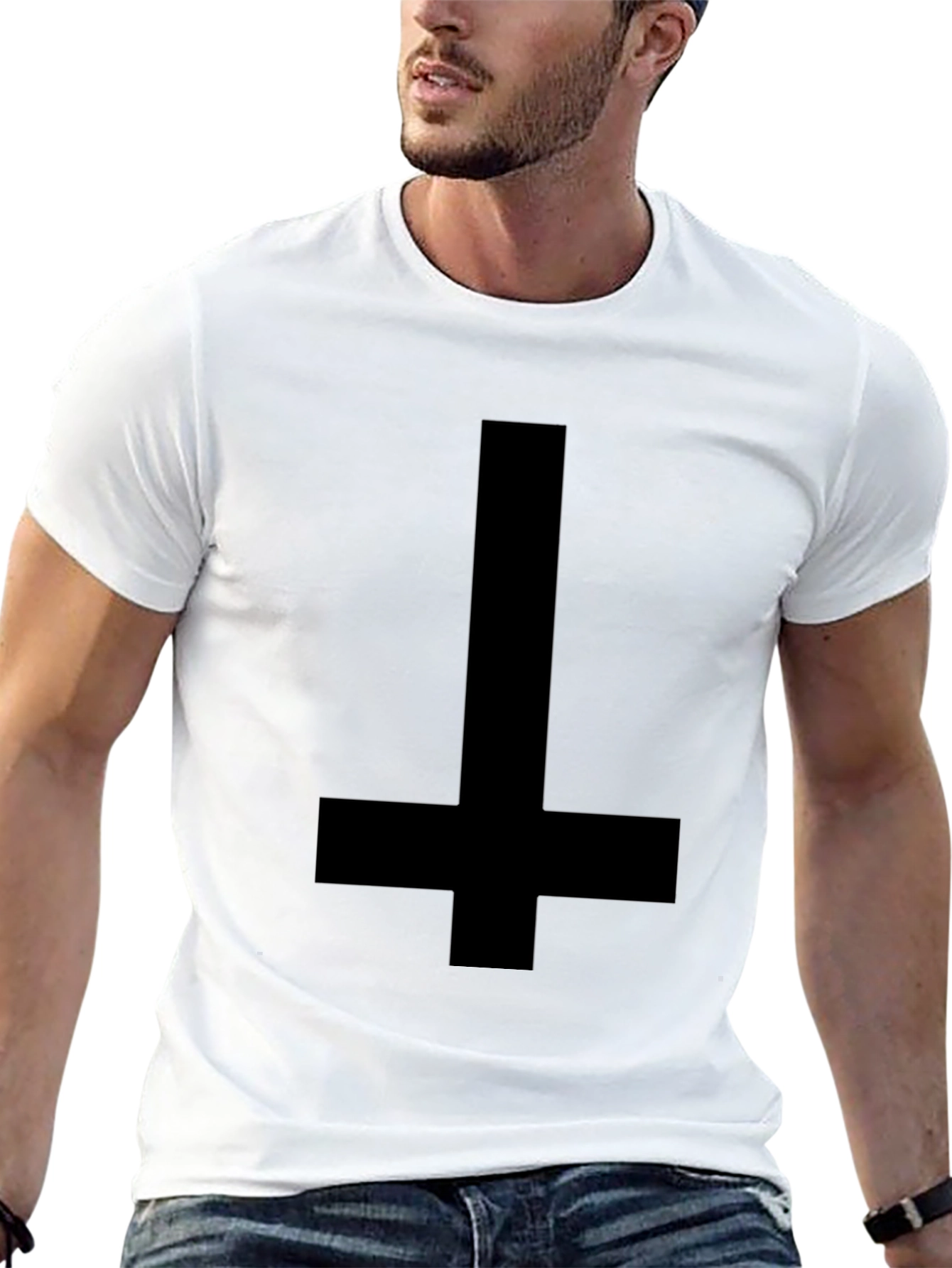 Camiseta Negra Cruz Invertida para Hombre