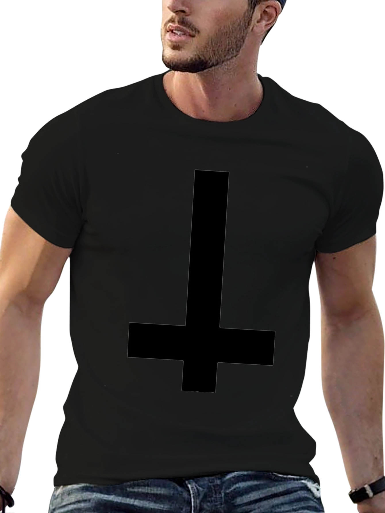 Camiseta Negra Cruz Invertida para Hombre