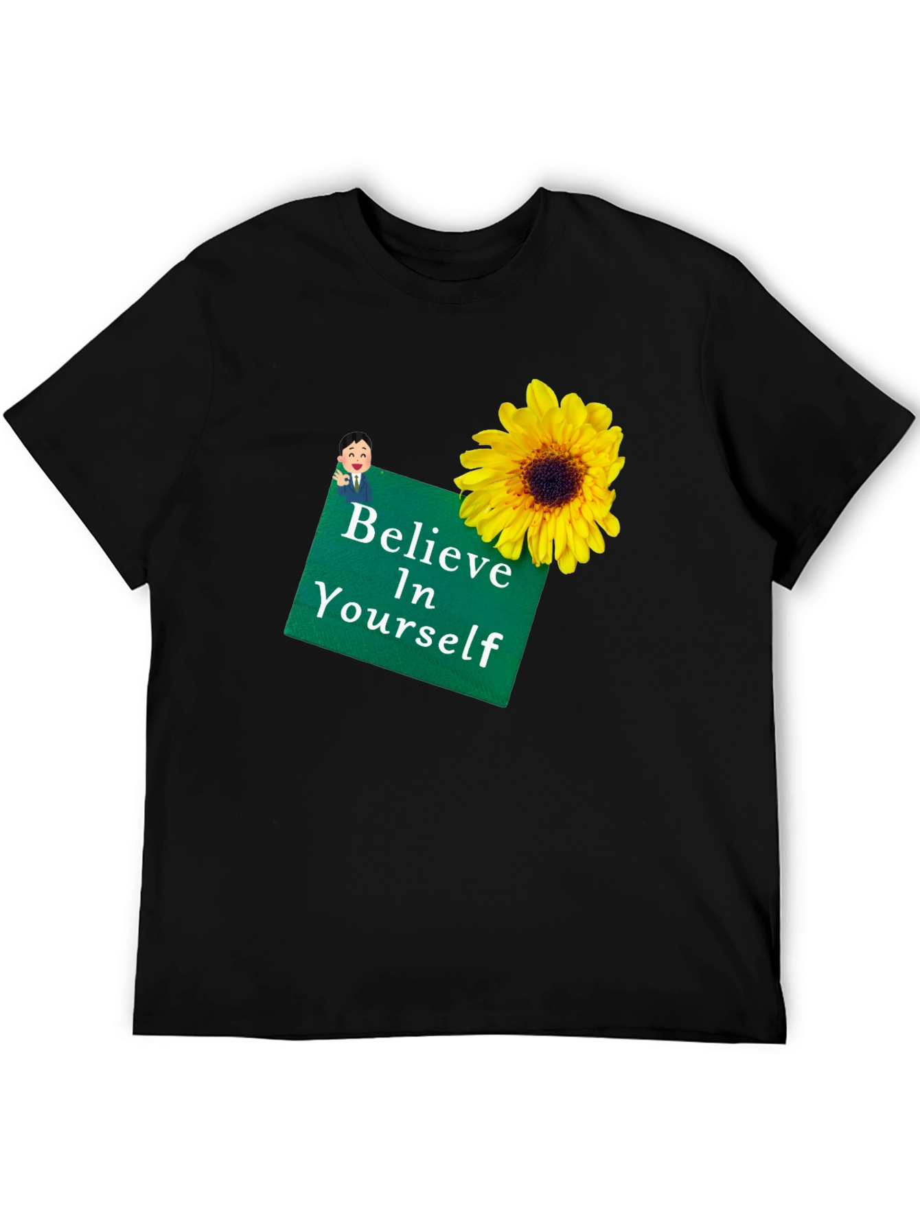 Camiseta Negra con Girasol y Mensaje Motivador