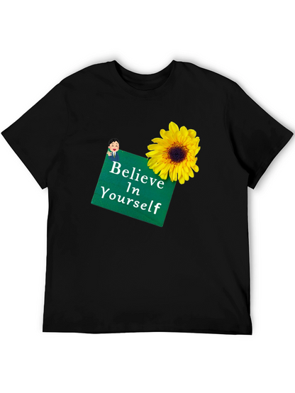 Camiseta Negra con Girasol y Mensaje Motivador