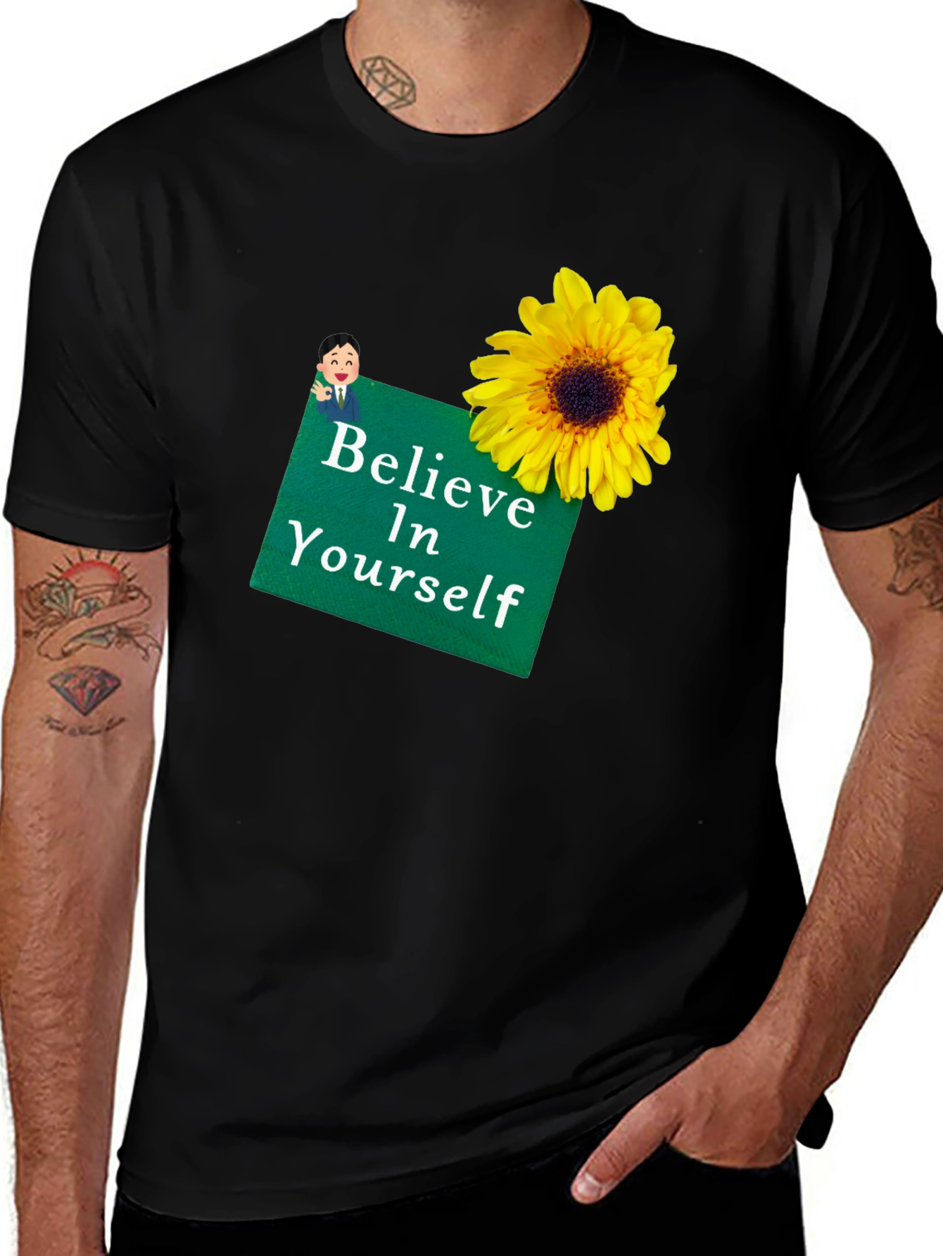 Camiseta Negra con Girasol y Mensaje Motivador