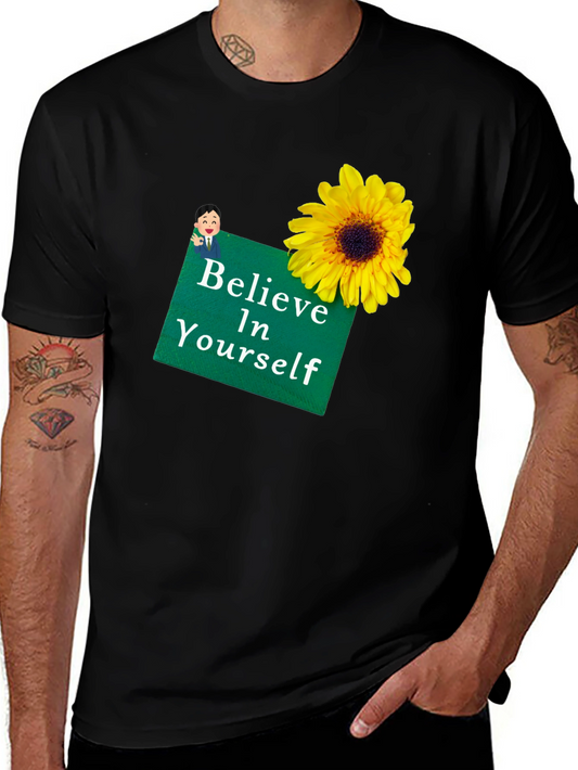 Camiseta Negra con Girasol y Mensaje Motivador