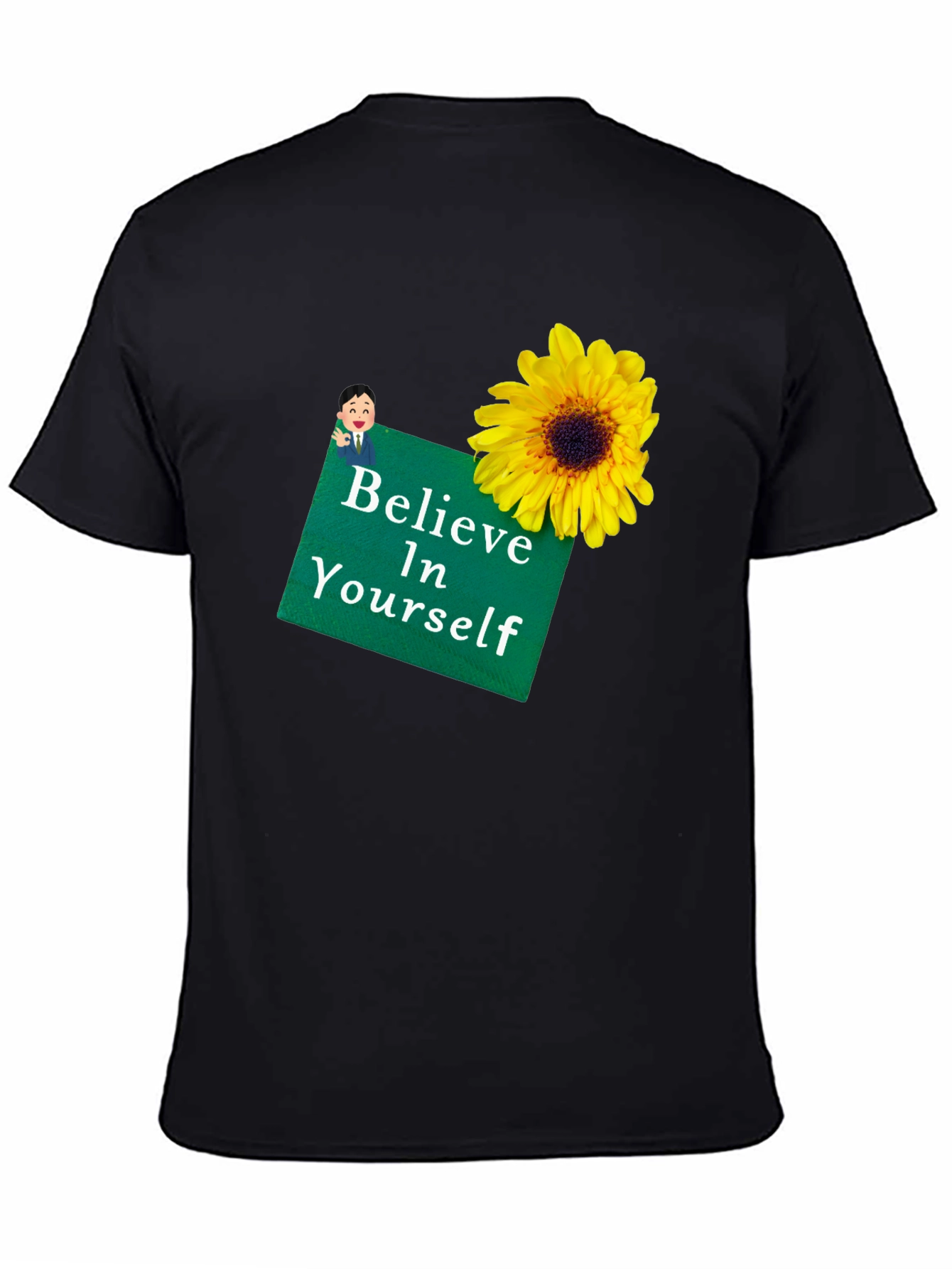 Camiseta Negra con Girasol y Mensaje Motivador