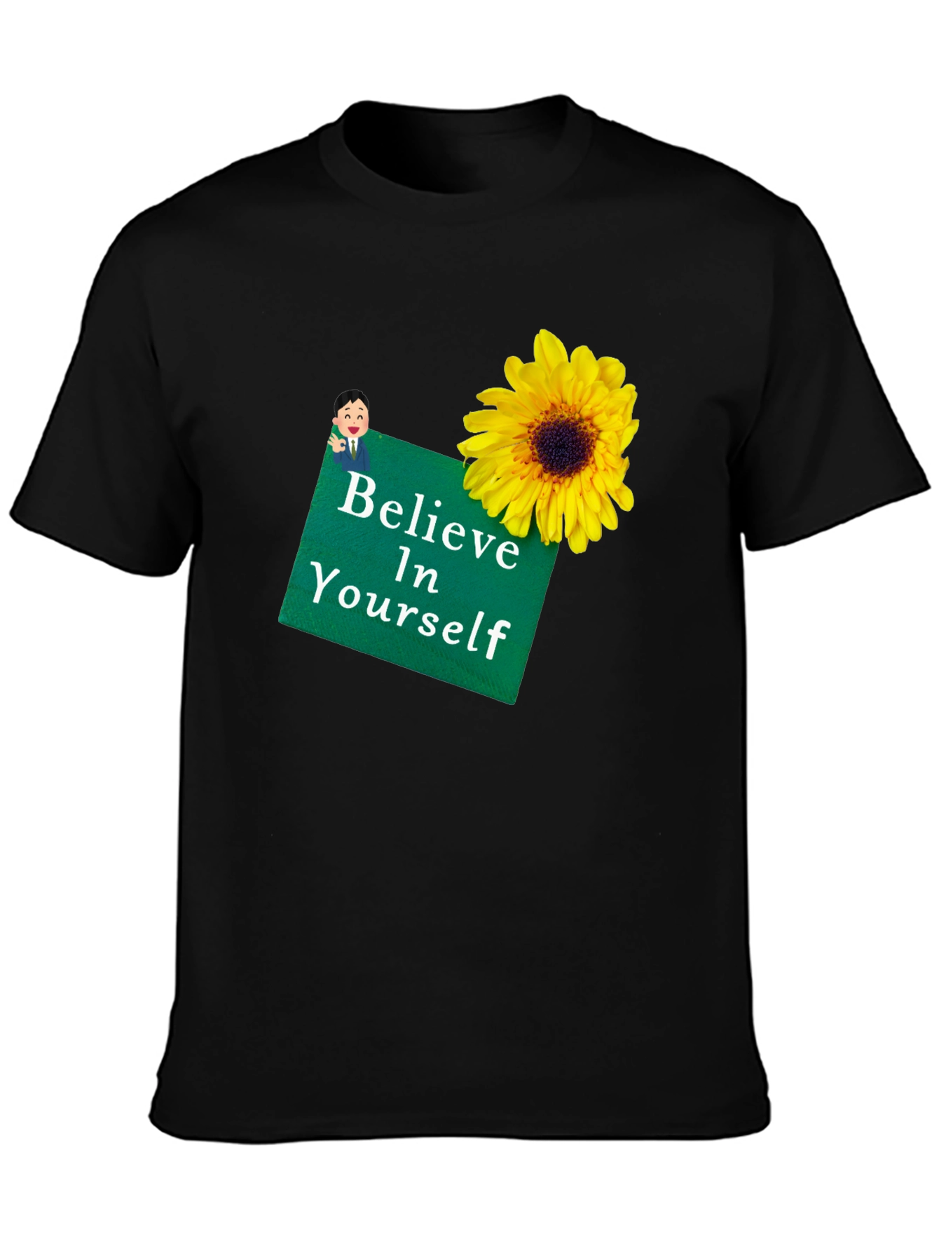 Camiseta Negra con Girasol y Mensaje Motivador