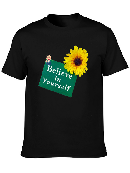 Camiseta Negra con Girasol y Mensaje Motivador