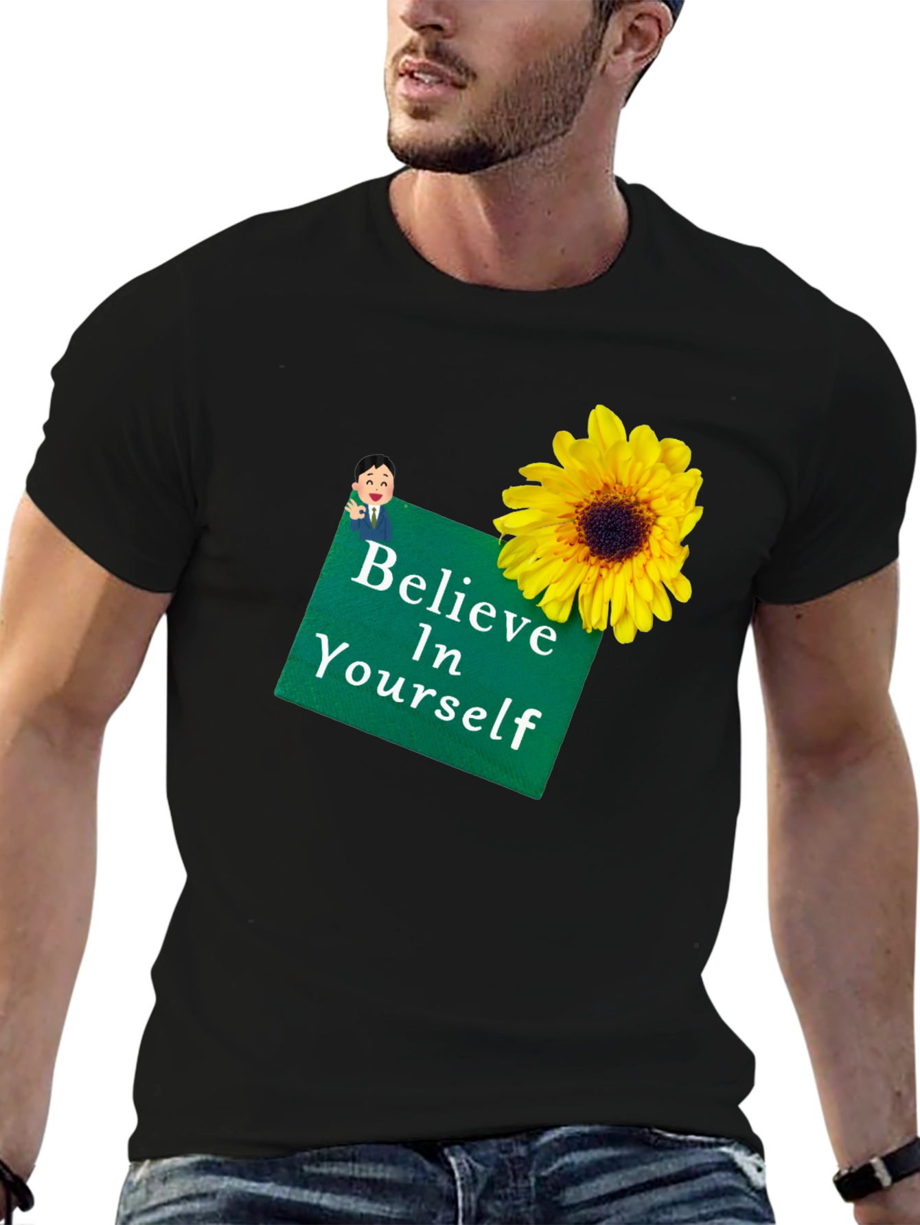 Camiseta Negra con Girasol y Mensaje Motivador