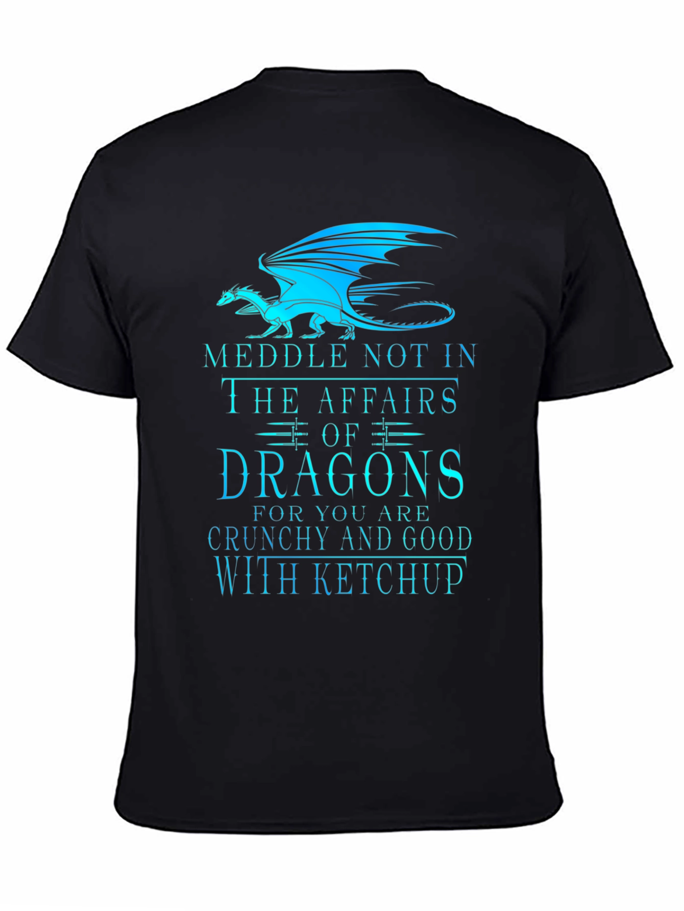 Camiseta Negra Dragones: ¡Cuidado con el Ketchup!