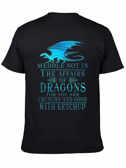 Camiseta Negra Dragones: ¡Cuidado con el Ketchup!