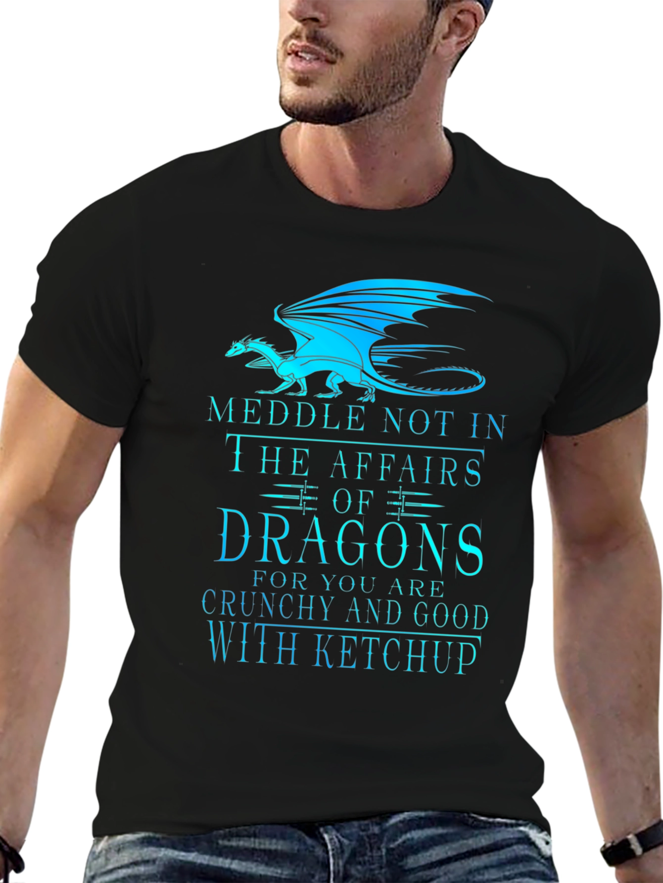 Camiseta Negra Dragones: ¡Cuidado con el Ketchup!