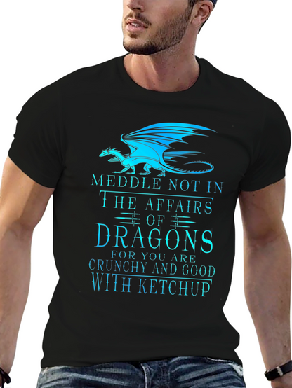 Camiseta Negra Dragones: ¡Cuidado con el Ketchup!