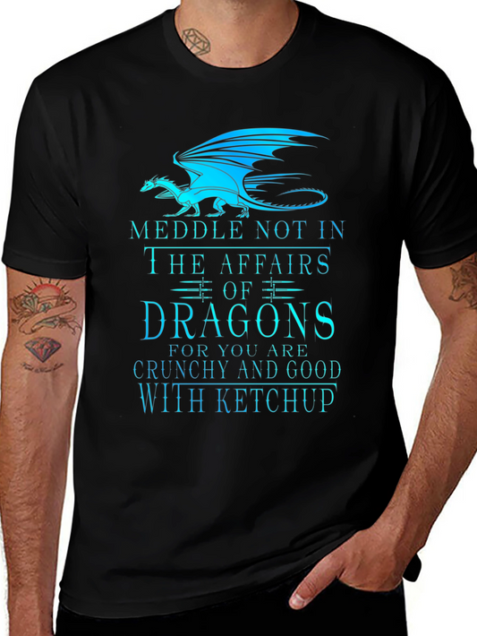 Camiseta Negra Dragones: ¡Cuidado con el Ketchup!