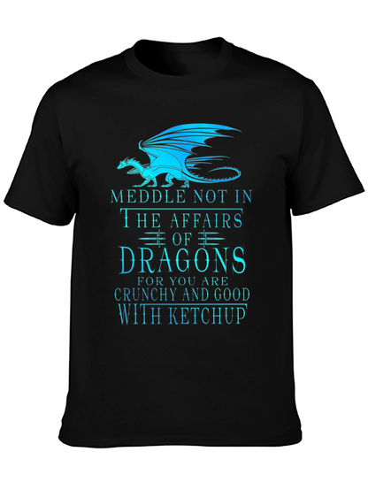 Camiseta Negra Dragones: ¡Cuidado con el Ketchup!