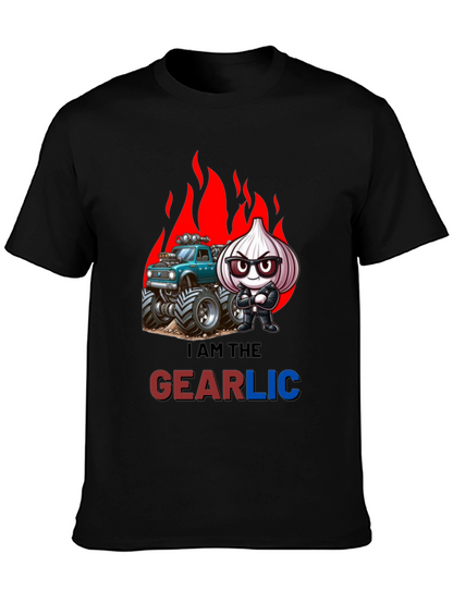 Camiseta Negra GEARLIC con Diseño de Ajo y Camioneta