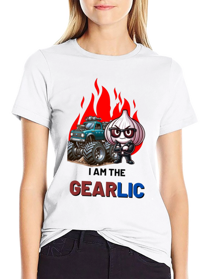 Camiseta Negra GEARLIC con Diseño de Ajo y Camioneta