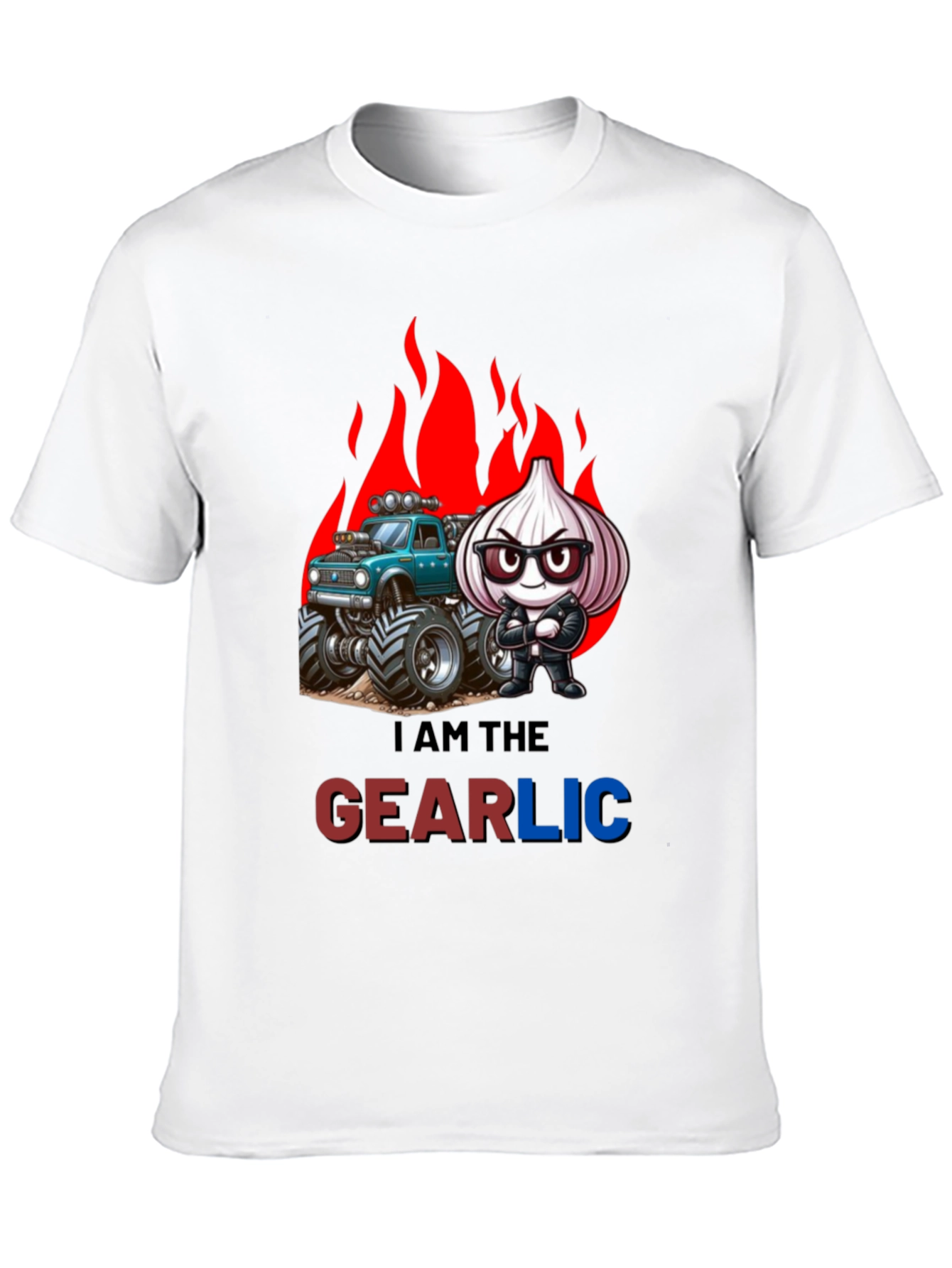 Camiseta Negra GEARLIC con Diseño de Ajo y Camioneta