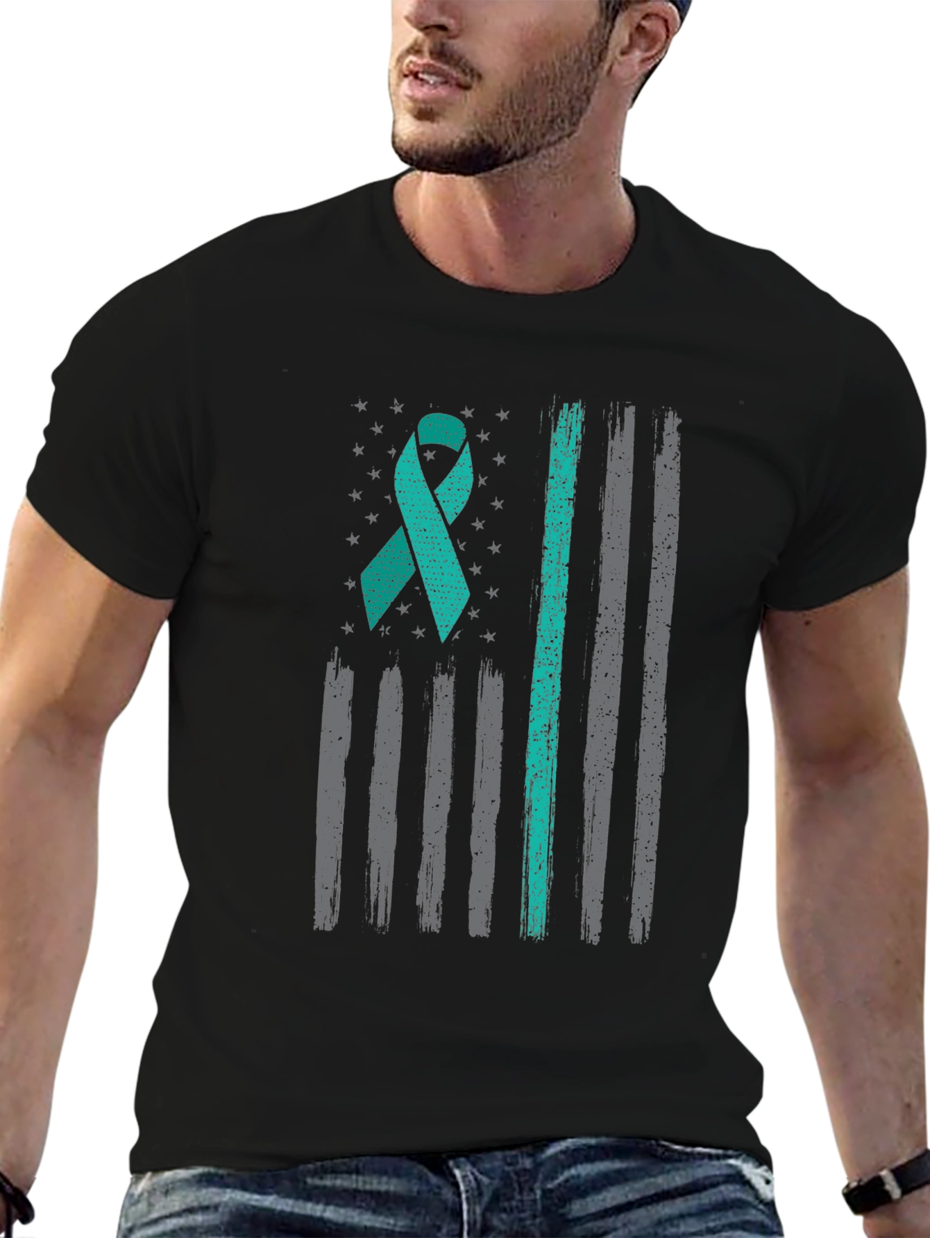 Camiseta Hombre Cinta Teal Bandera Americana