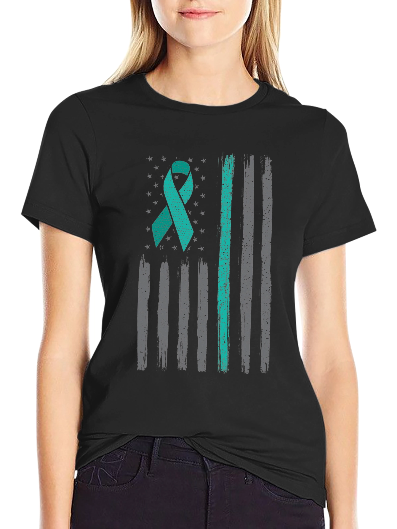 Camiseta Hombre Cinta Teal Bandera Americana