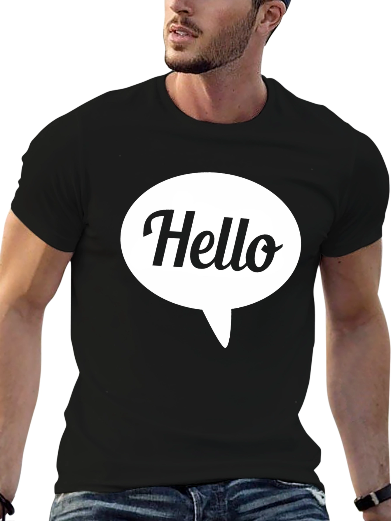 Camiseta Negra Hombre - Diseño Hello