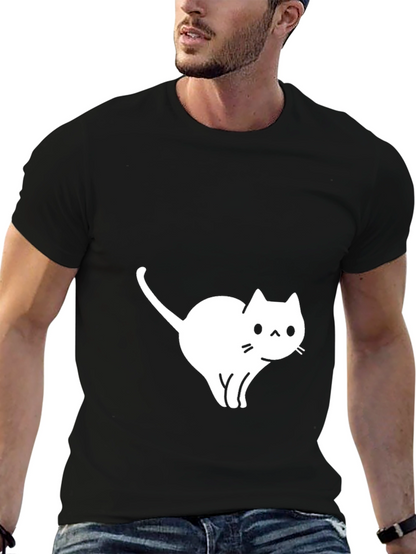 Camiseta Negra Gato Blanco Diseño Casual