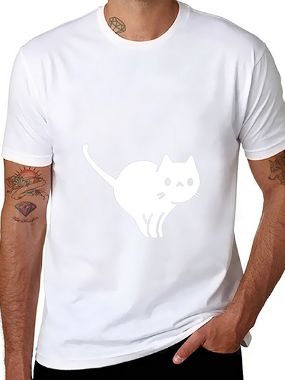 Camiseta Negra Gato Blanco Diseño Casual
