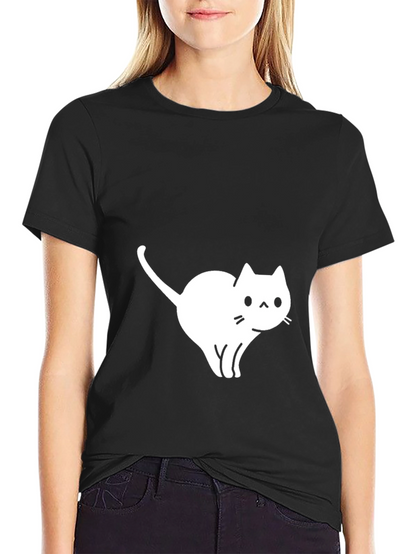 Camiseta Negra Gato Blanco Diseño Casual