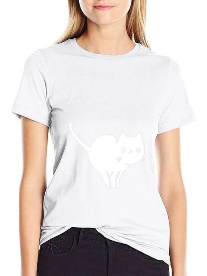 Camiseta Negra Gato Blanco Diseño Casual
