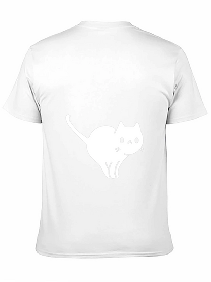 Camiseta Negra Gato Blanco Diseño Casual