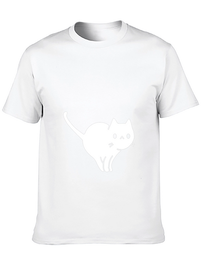 Camiseta Negra Gato Blanco Diseño Casual