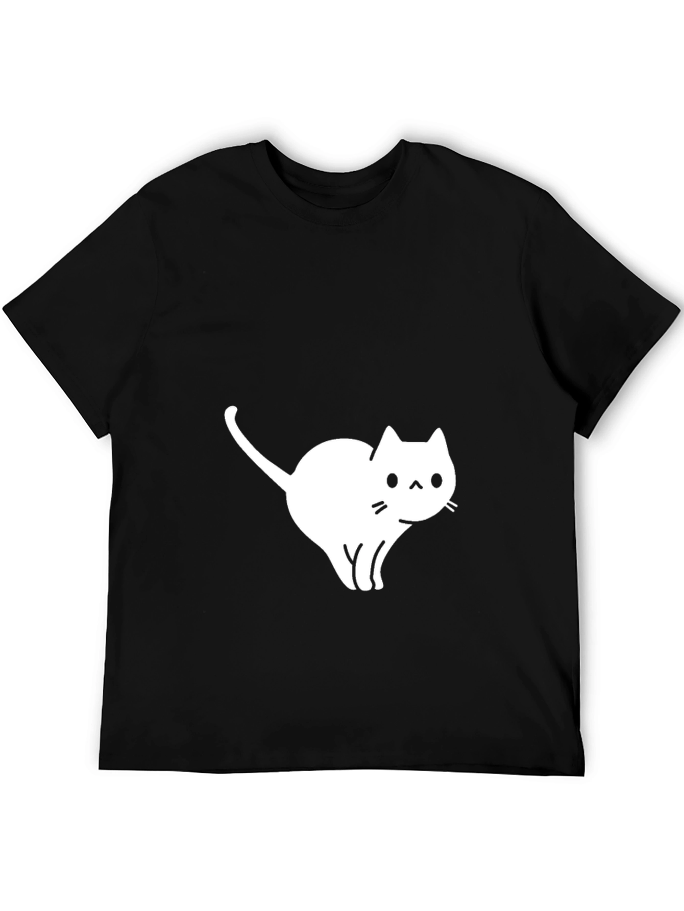 Camiseta Negra Gato Blanco Diseño Casual