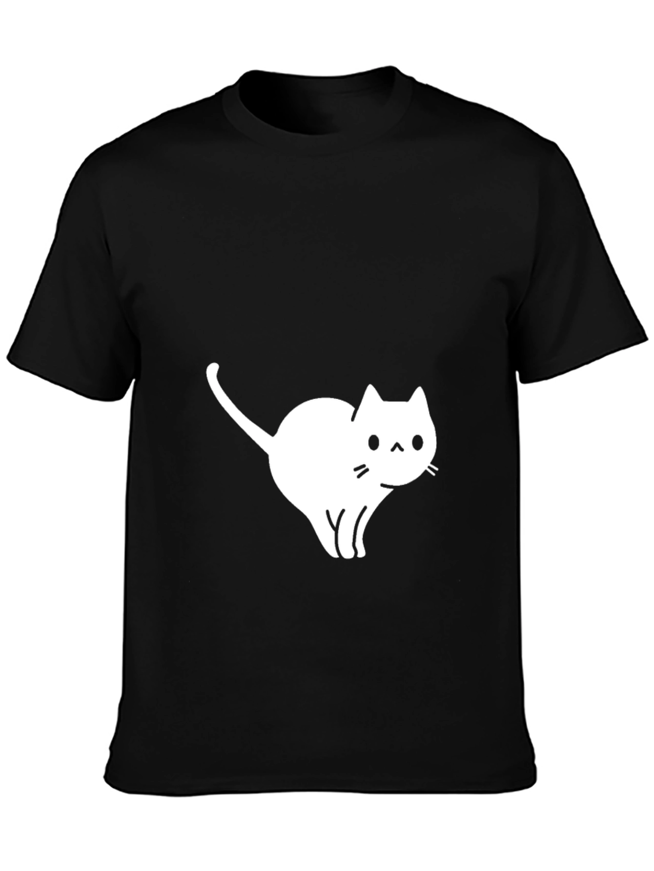 Camiseta Negra Gato Blanco Diseño Casual