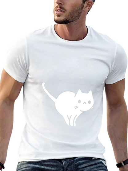 Camiseta Negra Gato Blanco Diseño Casual