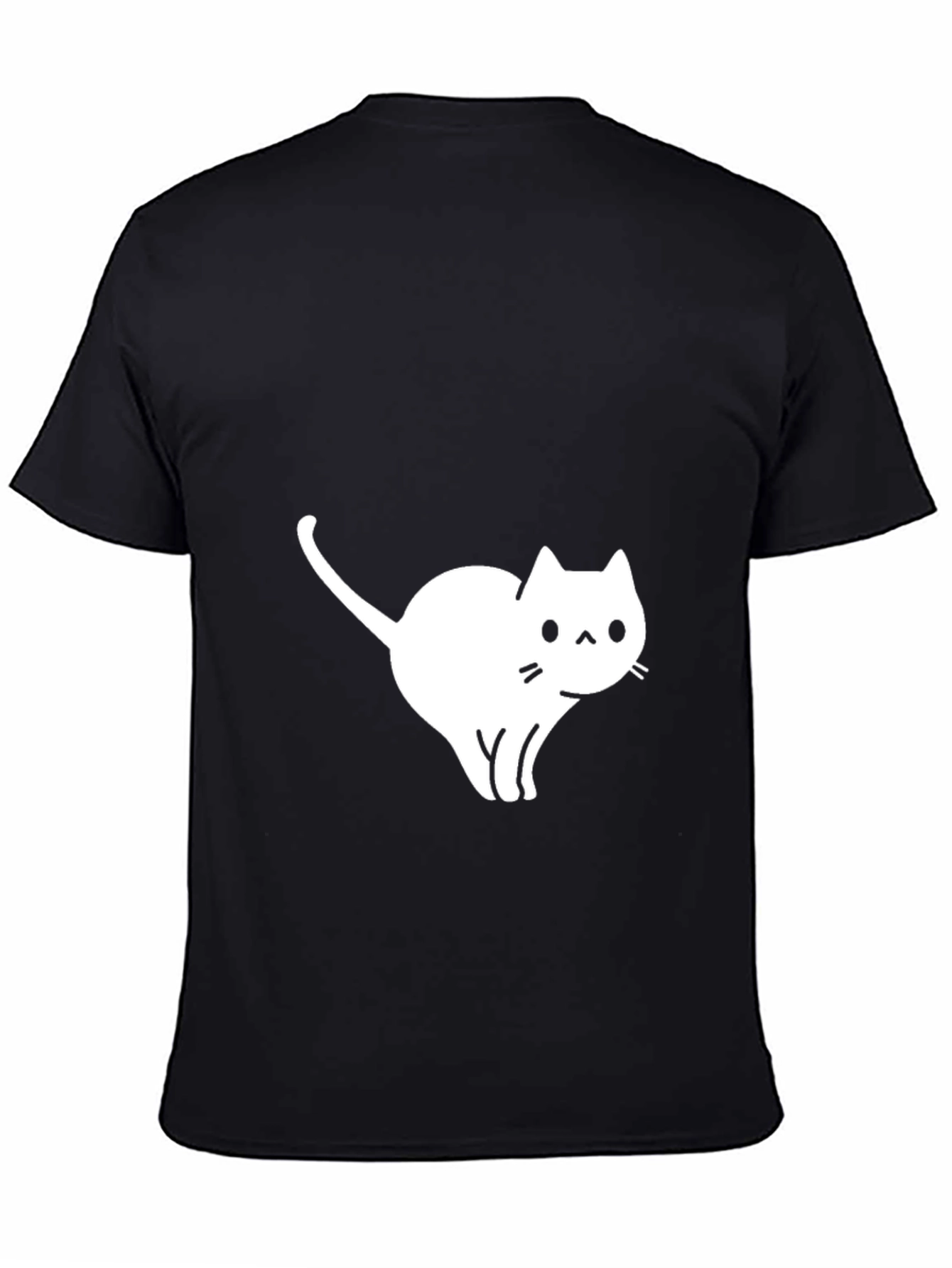 Camiseta Negra Gato Blanco Diseño Casual