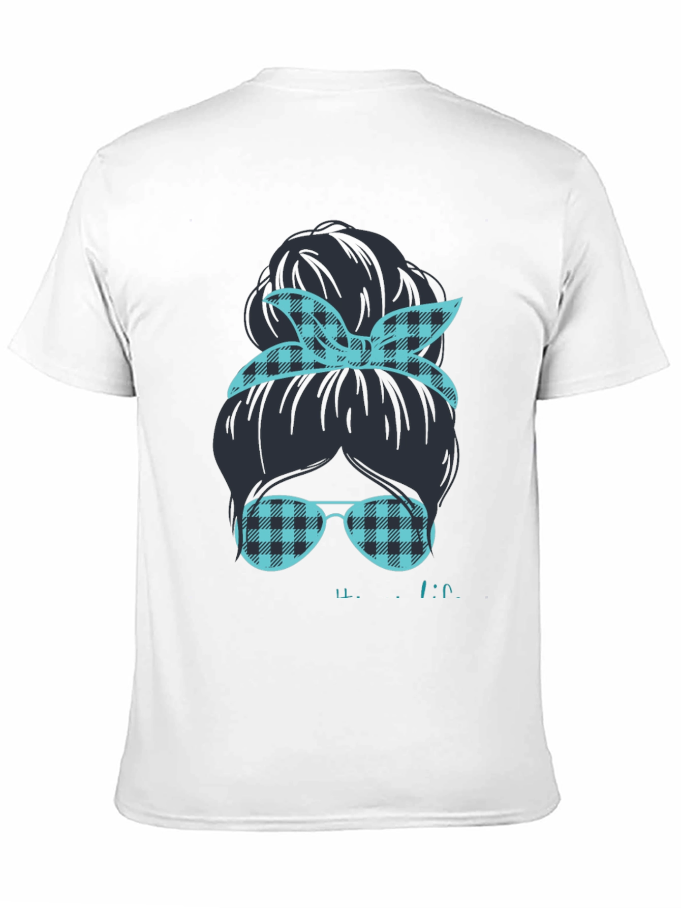 Camiseta Negra Estampada con Moño y Gafas a Cuadros