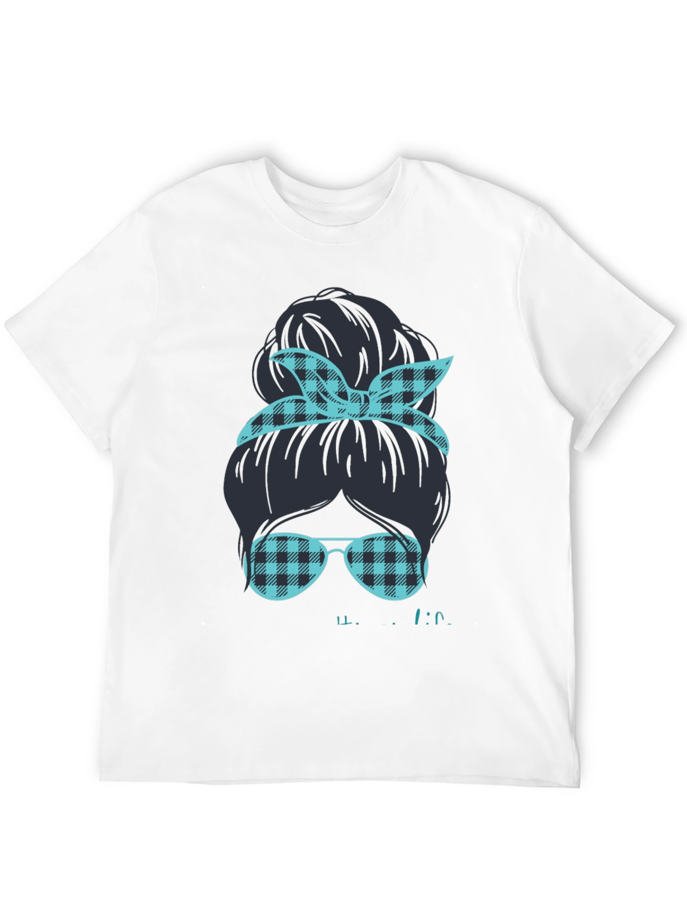 Camiseta Negra Estampada con Moño y Gafas a Cuadros
