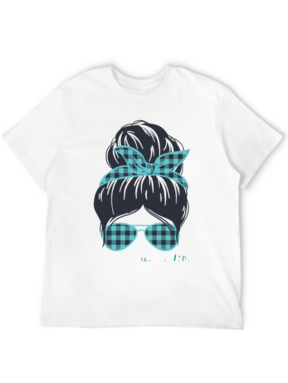 Camiseta Negra Estampada con Moño y Gafas a Cuadros